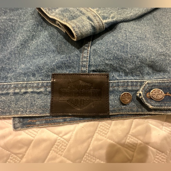 Vintage HARLEY DAVIDSON mens jean jacket Sz L V-Twin Power Fleece Liner N6 - Picture 8 of 11